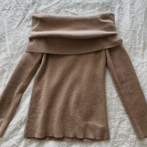 Alex Marie Off Shoulder Sweater - Classic, Camel, Beige - Rabbit Hair - Medium